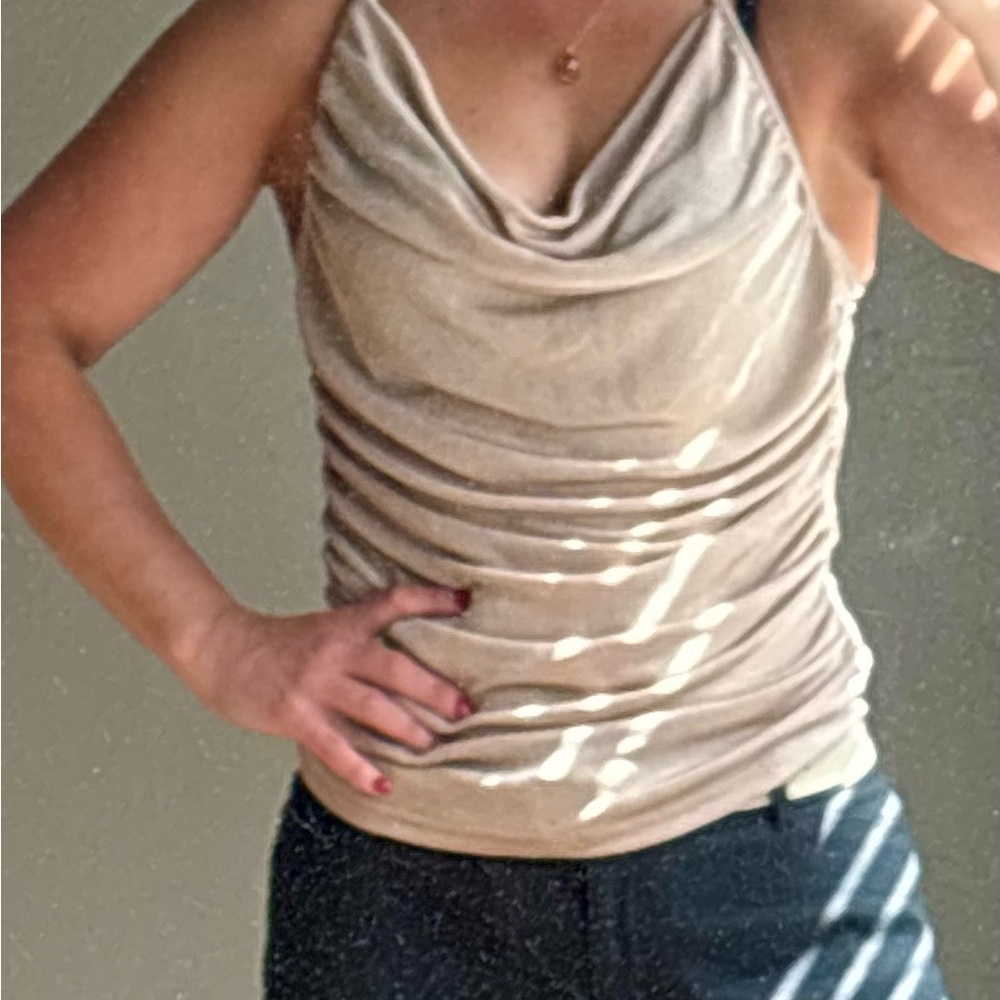 SHEIN shimmery Cream Ruched Sleeveless Tank Top